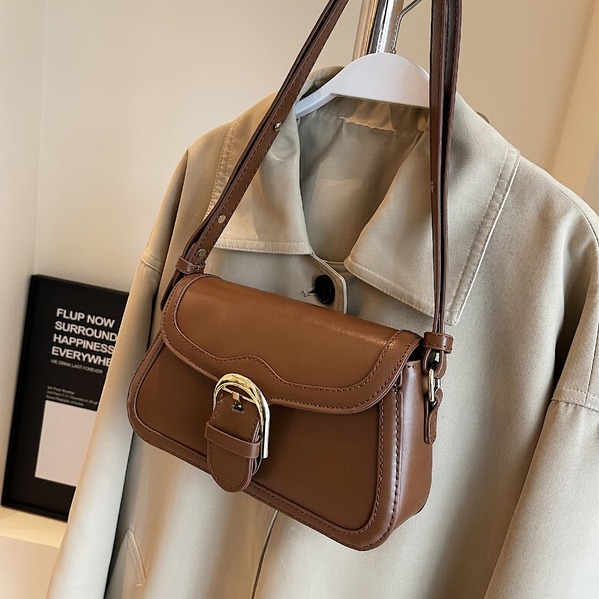 Vintage Flap Crossbody Bag, Retro PU Shoulder Bag, Women's Fashion Handbag & Purse