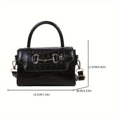 realaiot  Crocodile Embossed Mini Handbag, Classic Style Crossbody Bag, Trendy Top Handle Flap Purse