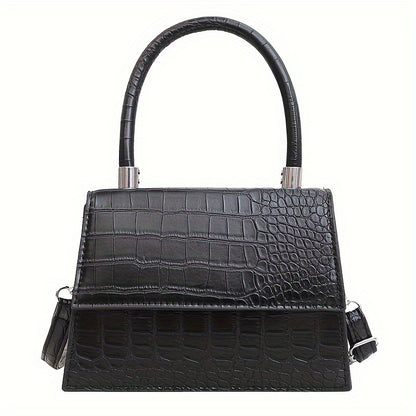 realaiot Crocodile Pattern Handbag, Retro Mini Crossbody Bag, Women's Fashion Top Handle Square Purse