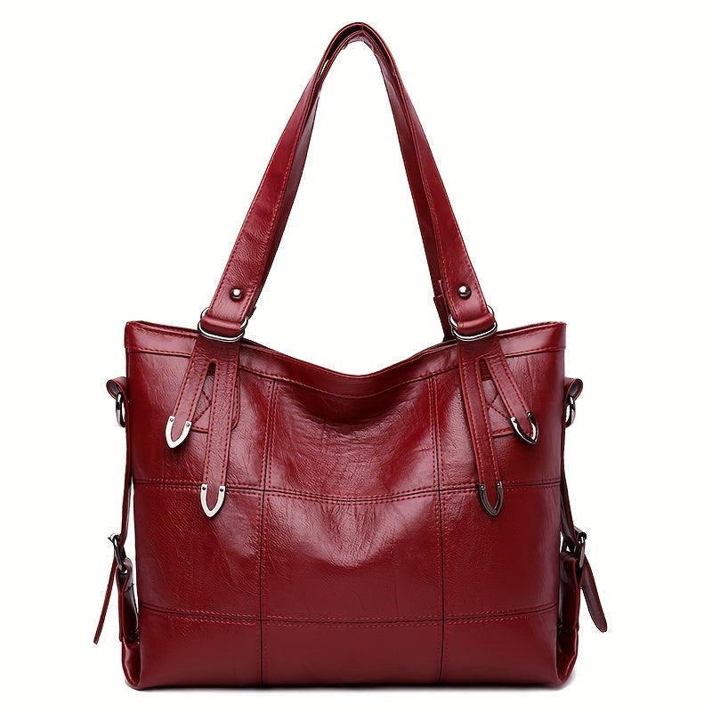 realaiot  Ladies Tote Bag, Casual Shoulder Bag, Solid Color Underarm Bag, Large Capacity Handbag