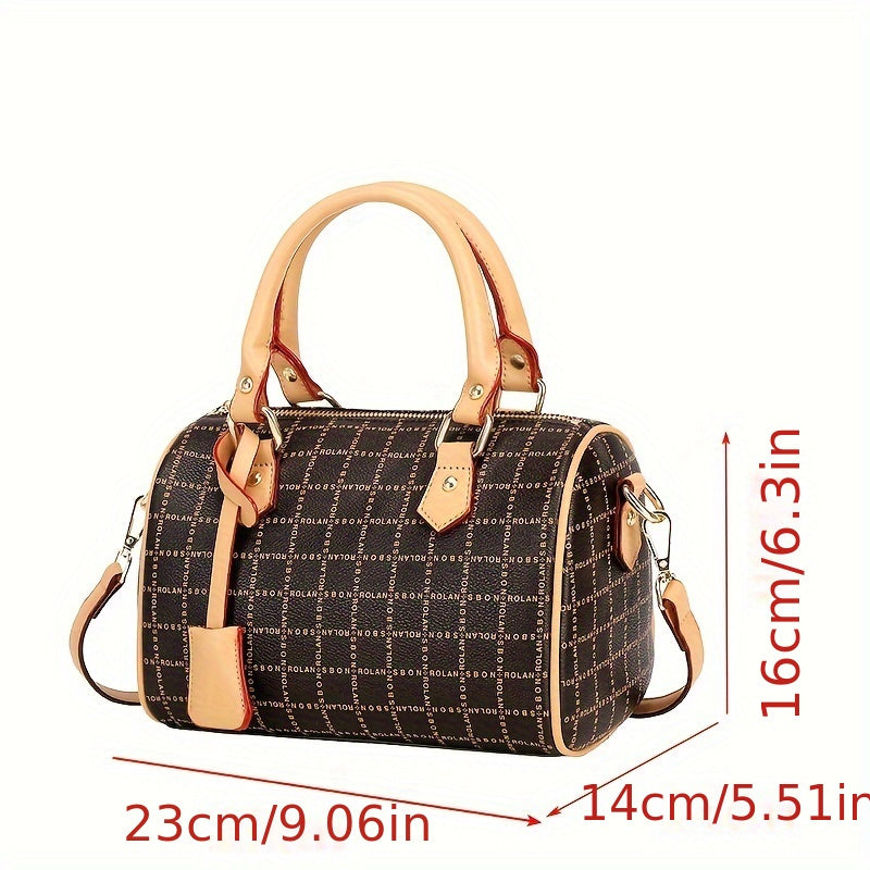 realaiot  Classic Plaid Print Boston Bag, Trendy Mini Crossbody Bag, Luxury Shoulder Handbag Purse For Women