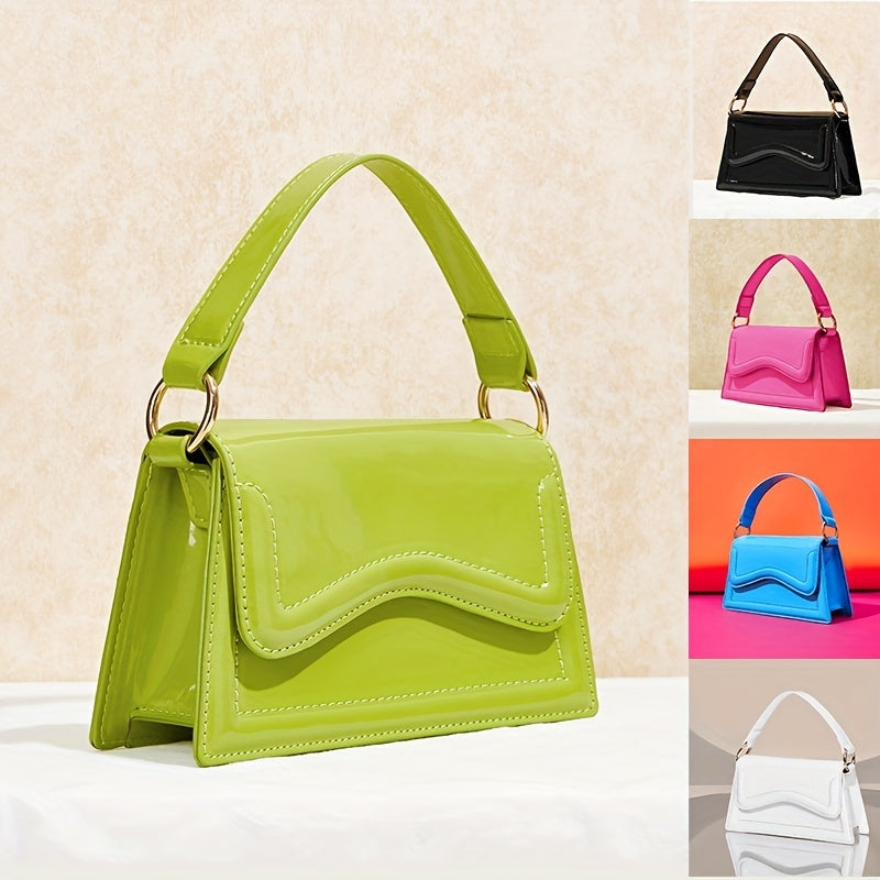 Solid Color Handbag, Trendy PU Leather Crossbody Bag, Women's Top Handle Flap Purse