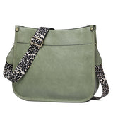 realaiot  Leopard Print Straps Crossbody Bag, Solid Color Saddle Bag, Shoulder Zipper Bag For Work