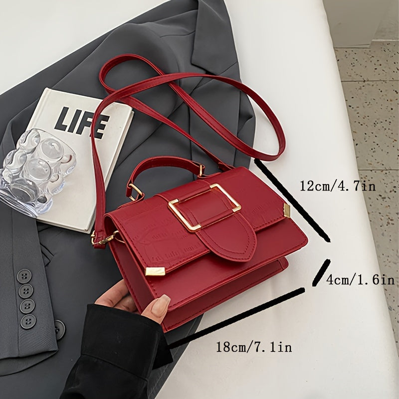 realaiot  Trendy Small Square Bag For Women, Fashionable Crossbody Bag, Buckle Decor Solid Color Satchel Bag