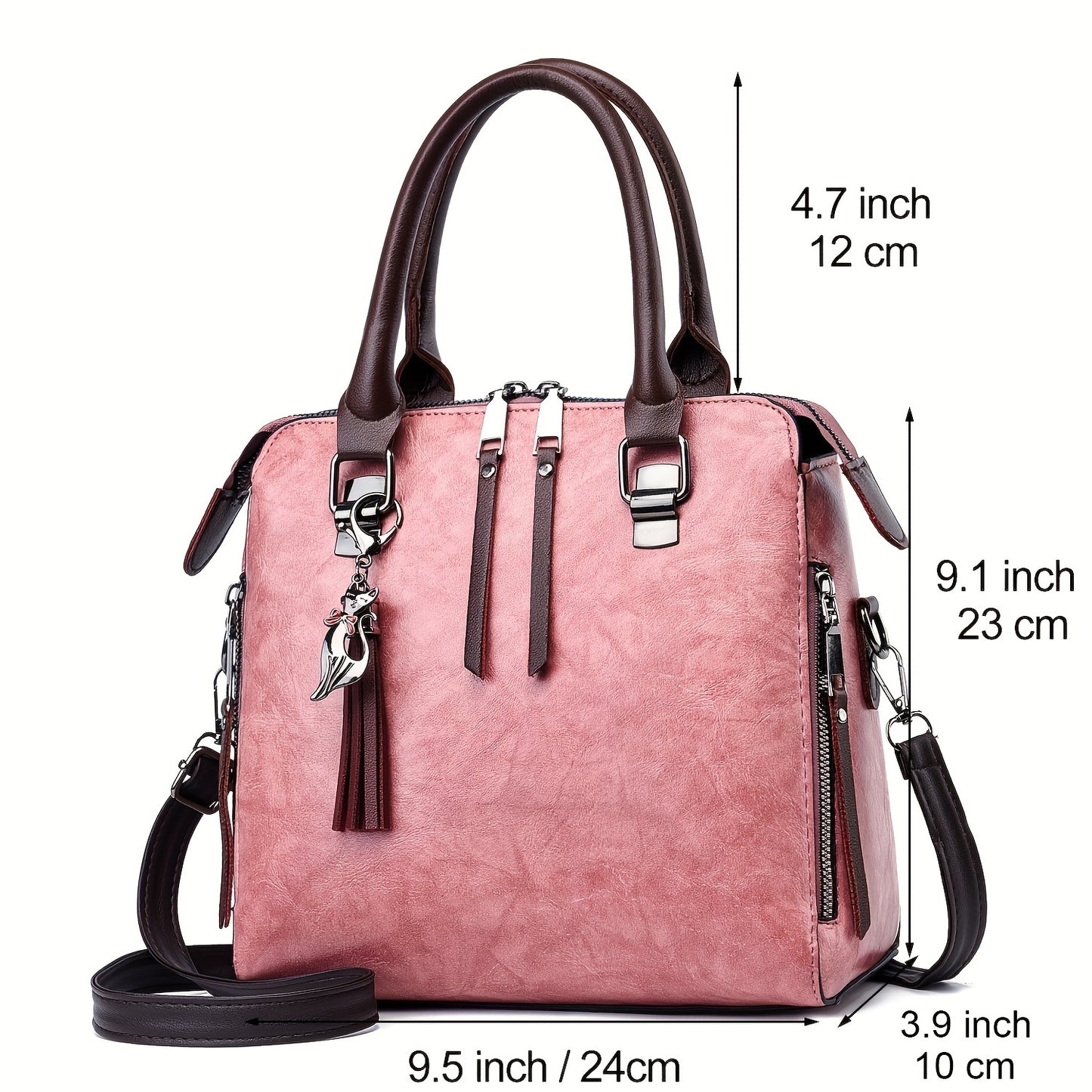 Tassel Decor Satchel Bag, Fashion PU Leather Shoulder Bag, Women's Double Handle Office & Work Purse