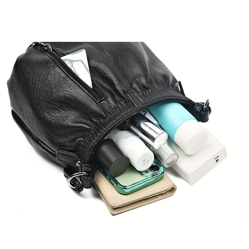 realaiot  Retro Solid Color Shoulder Bag, All-Match Top Handle Handbag, Women's Classic Crossbody Purse