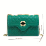 Quilted Textured Crossbody Bag, Fashion Chain Shoulder Bag, Four-leaf Clover Decor Square Purses
