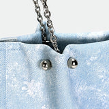 realaiot  Women's Trendy Denim Pattern Tote Bag, All-Match Shoulder Abag, Lightweight Versatile Bag For Work