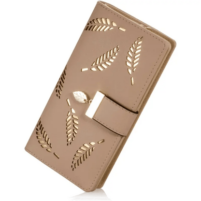 Women's Trendy Long Wallet, Hollow Leaves Pattern Coin Purse, Clutch Classic Purse