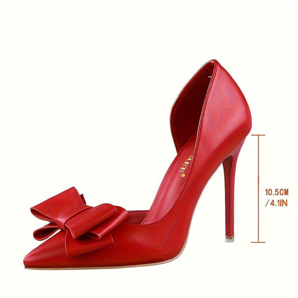 Elegant Bowknot Stilettos - Fashion Pointed-Toe Pumps with Cut-Out Side Design, Decorative Heel, and Slip-Resistant Soles for Women