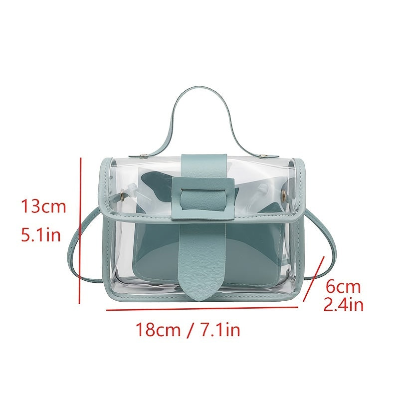 realaiot Mini Binding Clear Jelly Handbag, Waterproof Crossbody Flap Purses, Women's PVC Summer Beach Bag