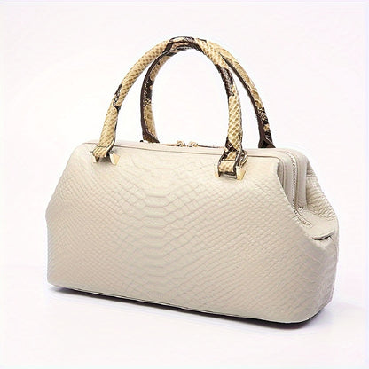 Crocodile Pattern Boston Bag, Luxury Genuine Leather Handbag, Fashion Crossbody Bag For Women