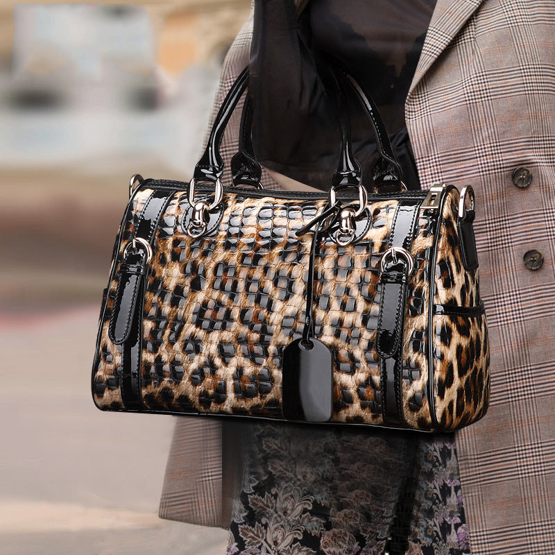 Leopard Print Handbag, Large Capacity Crossbody Bag, Women's Top Handle Satchel Purse