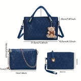 Women's Fashion Tote Bag Set, 4 Pcs Trendy Handbag & Shoulder Bag & Clutch Bag & Key Card Bag