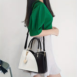 realaiot  Women's Elegant Tote Bag, Colorblock Shoulder Bag, Top-Handles Faux Leather Bag For Work