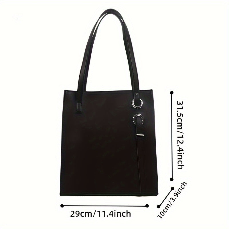 Minimalist Tote Bag For Women, Retro Solid Color Shoulder Bag, Stylish PU Leather Handbag