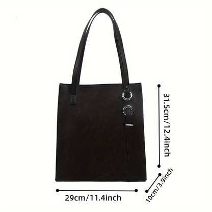 Minimalist Tote Bag For Women, Retro Solid Color Shoulder Bag, Stylish PU Leather Handbag