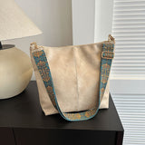 realaiot  Vintage Solid Color Shoulder Bag, Classic Textured Handbag With Wide Strap, Women's Commuter Bag