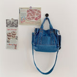 realaiot  Trendy Denim Quilted Tote Bag, Solid Color Square Shoulder Bag, Perfect Crossbody Bag For Daily Use