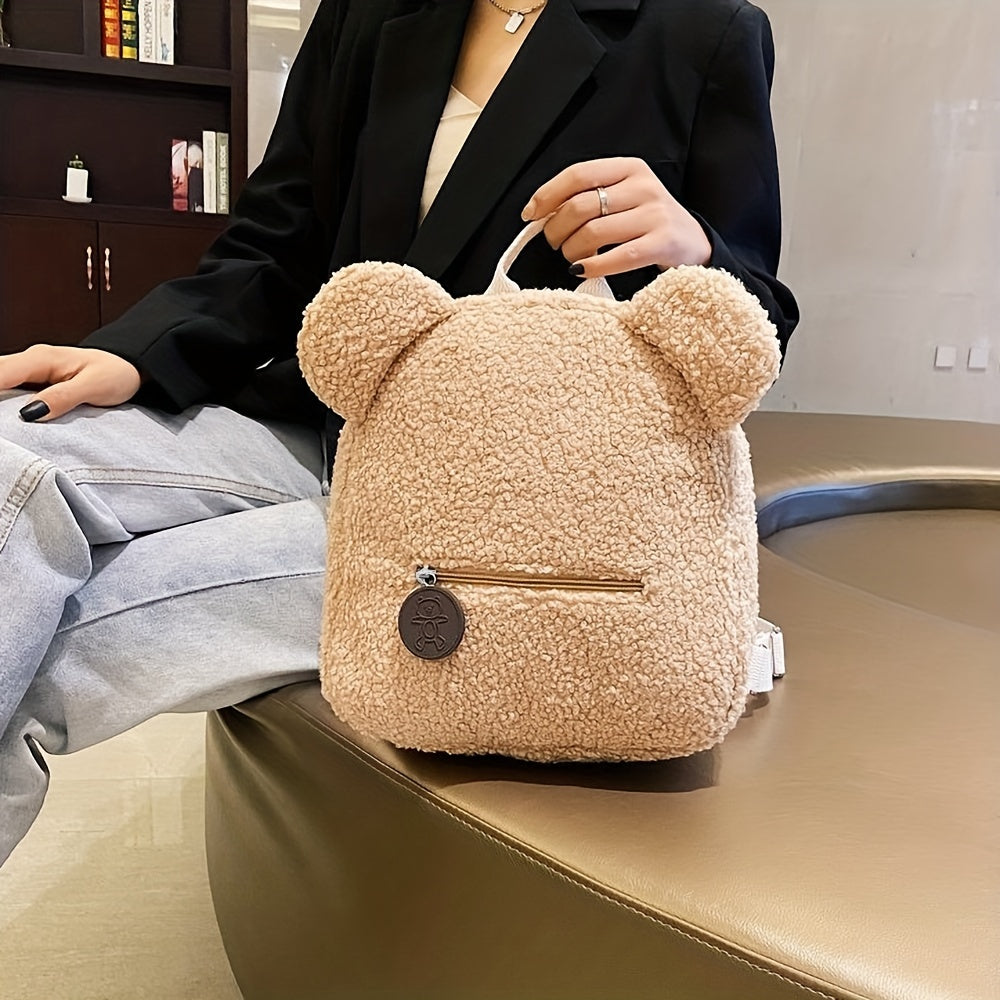 realaiot  Fashion Cute Fuzzy Backpack, Kawaii Cartoon Bear Design Backpack For School And Travel (11.02*10.63*5.12) Inch