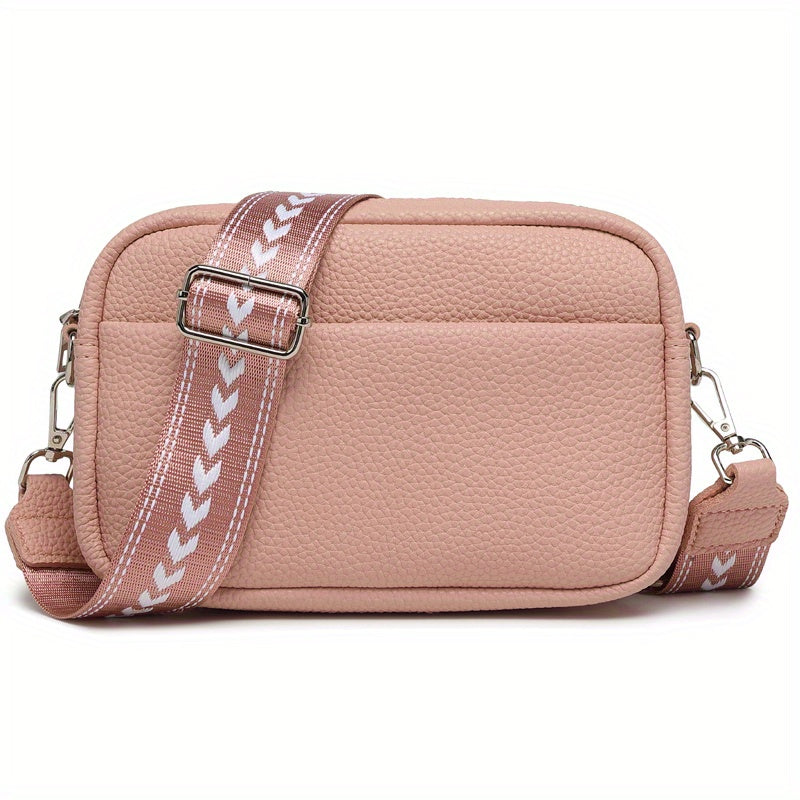 realaiot  Trendy Square Crossbody Bag, Litchi Pattern Shoulder Bag, Women's PU Leather Zipper Purse