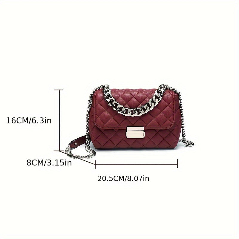 Luxury Chain Crossbody Bag, Women's Argyle Quilted Handbag, Fashion Soft Leather PU Square Purse