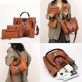 Simple Trendy Women's Bag Set : All-Match Large Tote Bag & Square Shoulder Bag, Clutch Long Purse & Credit Card Case