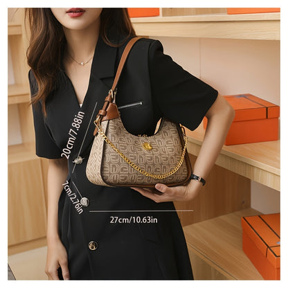 Retro Printed Shoulder Bag, Trendy Zipper Crescent Bag, Luxury Underarm Purse For Women