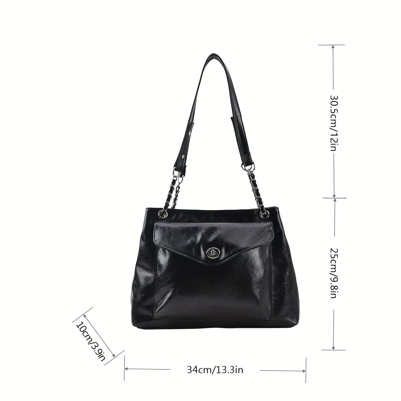 realaiot  Trendy Retro Shoulder Bag, Turn-Lock Chain Bag, All-Match Minimalist Bag For Women