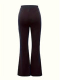 realaiot  Solid High Waist Elastic Long Length Pants, Slim Stylish Elegant Wide Leg Pants, Women's Clothing