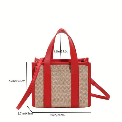 Fashion Straw Woven Tote Bag, Casual Colorblock Crossbody Bag, Boho Style Handbags For Travel Beach Holiday