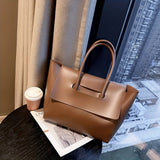 Large Capacity Tote Bag For Women, Vegan Leather Satchel Purse, Simple Solid Color Shoulder Bag For Shopping & Commuting