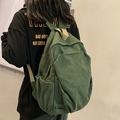 realaiot  American Vintage Canvas High School Student Backpack Male Niche Army Green Boys College Student Schoolbag Travel Backpack Female