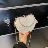 Mini Heart Shaped Pron Purse, Glitter Chain Crossbody Bag, Women's Box Handbag For Wedding & Party (5.6*4.9*1.6) Inch