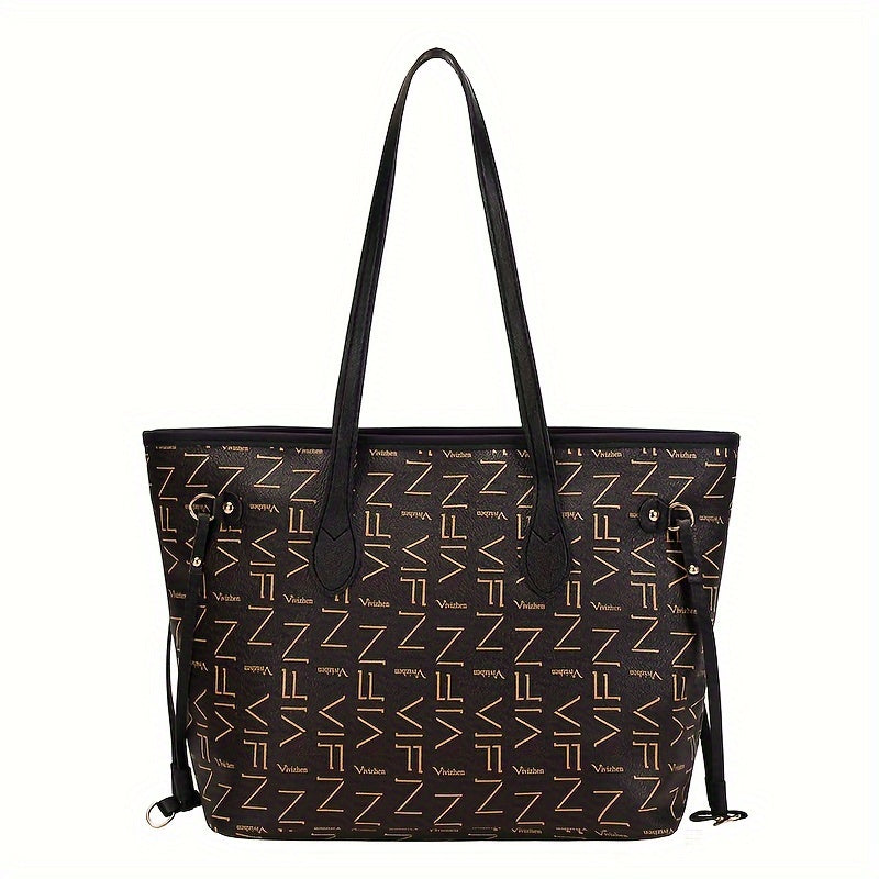 Retro Letter Print Tote Bag, Fashion Shoulder Bag, Classic Commuter Handbag For Women