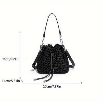 realaiot 2024 New Braided Design Bucket Bag, Solid Color Mini Fashion Trendy Handbag, Mini Leisure Shoulder Bag