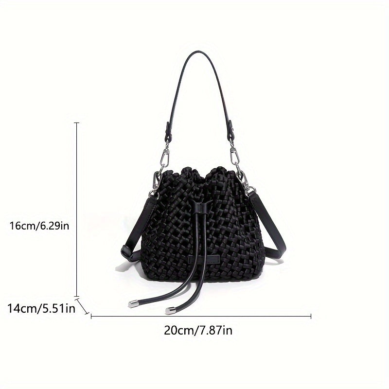 realaiot 2024 New Braided Design Bucket Bag, Solid Color Mini Fashion Trendy Handbag, Mini Leisure Shoulder Bag