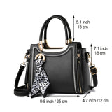 Trendy Women's Satchel Bag, Classic Square Zipper Bag With Scarf Decor, Tote Shoulder Bag