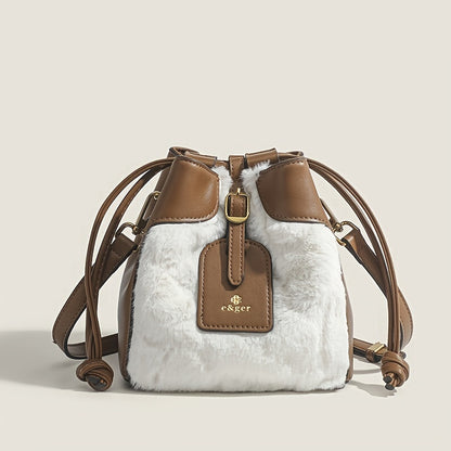 Fluffy Bucket Bag For Women, Mini Drawstring Crossbody Bag, Autumn And Winter Plush Handbag