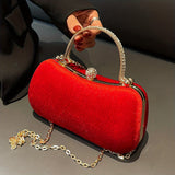 Elegant Mini Evening Satchel Bag, Top Metal Handle Banquet Bag, Classic Rhinestone Decor Clip Handbag