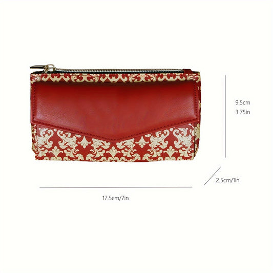 realaiot Classic Vintage Pattern Long Wallet, Chinese Style Clutch Coin Purse, Large Capacity Card Bag