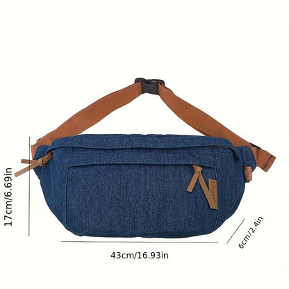 Large Capacity Trendy Outdoor Casual Chest Bag, Denim Lightweight Adjustable Strap Crossbody Bag, Portable Versatile Waist Bag