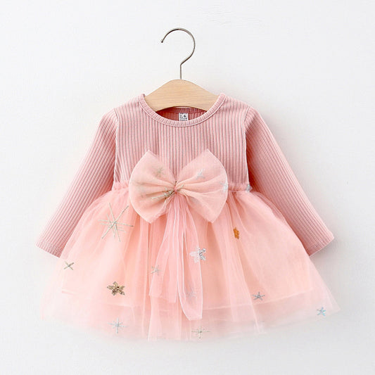 875 Children's Dress Baby Skirt Little Children's Clothing Long Sleeve Mesh Spliced Princess Dress Base Skirt Delivery