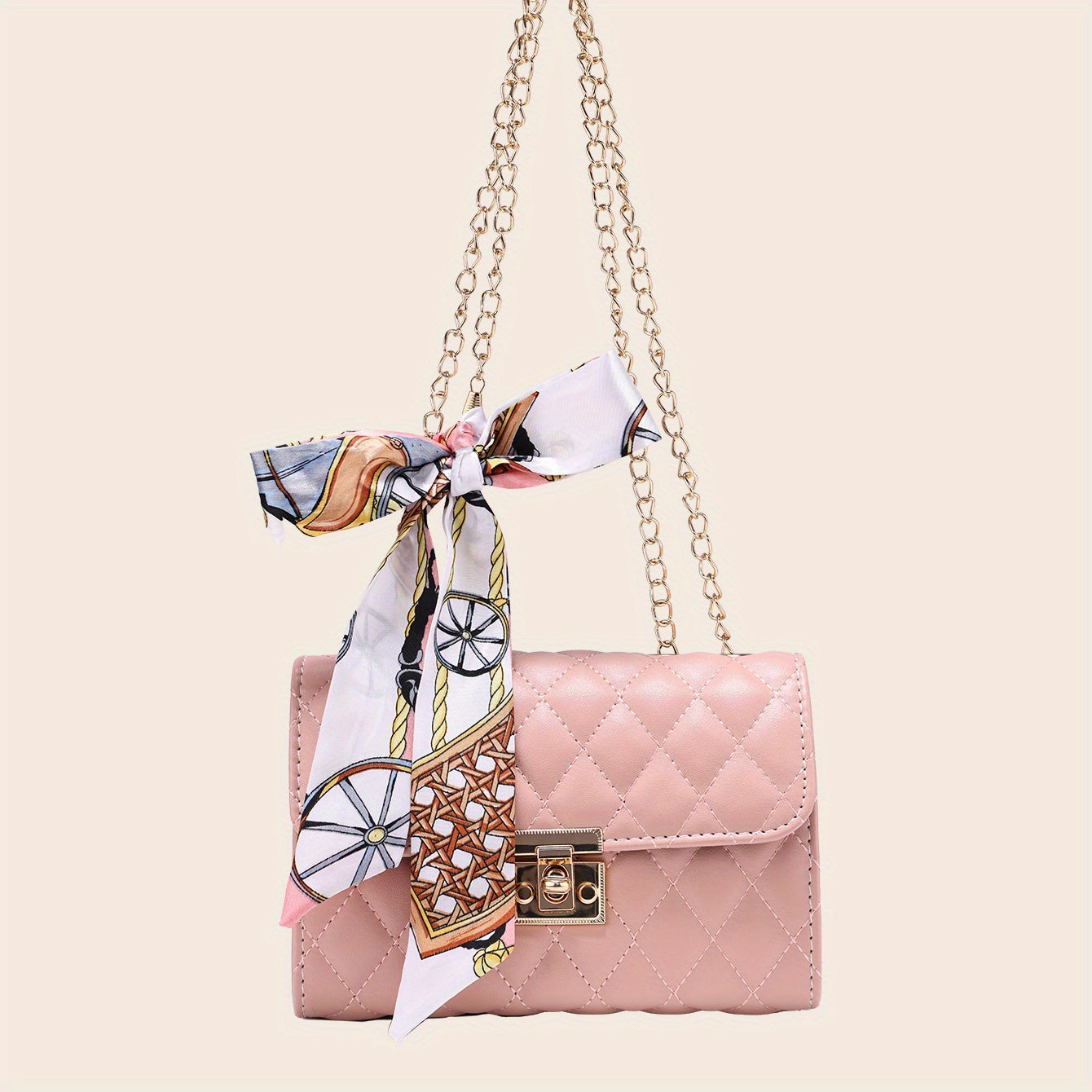 realaiot  Quilted Crossbody Bag, Fashionable Chain Clutch Bag, Shoulder Bag, Square Bag