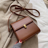 realaiot Solid Color Flap Mini Square Bag, Faux Leather Stylish Crossbody Bag, Metal Lock Adjustable Strap Shoulder Bag