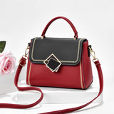 Two Tone Square Handbag, Braided Detail Flap Purse, Women's PU Leather Crossbody Bag