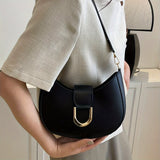 realaiot  Minimalist Zipper Hobo Bag, Fashion Buckle Decor Shoulder Bag, Women's Crescent Handbag