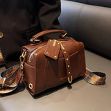 realaiot  Vintage Classic Rivets Decor Mini Shoulder Bag, Solid Color Textured Top Handle Satchel Bag For Women