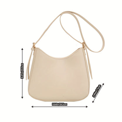 Minimalist Shoulder Bag, Women's Solid Color Crossbody Bag, Trendy Faux Leather Zipper Purse