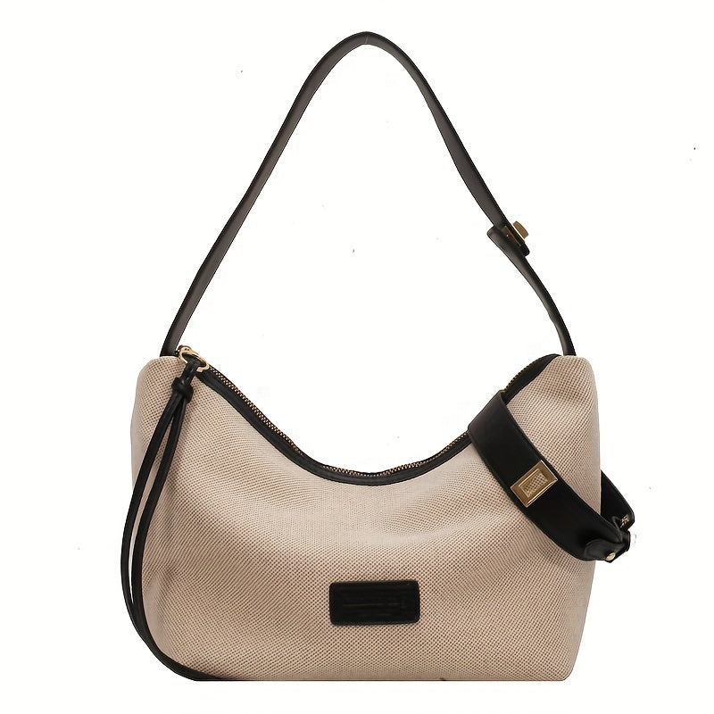 realaiot  Casual Minimalist Shoulder Bag, Classic Colorblock Hobo Bag, Women''s Canvas Handbag